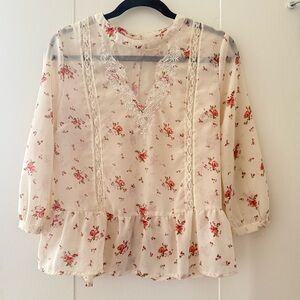 Urban Outfitters Cream Floral Lace Blouse